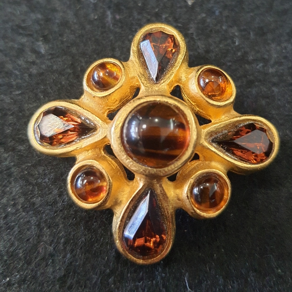 Vintage David Dubin Amber Rhinestone Brooch